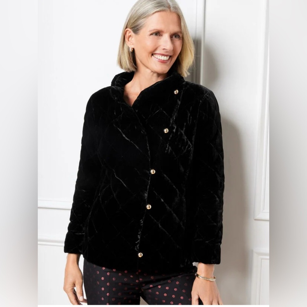 Talbots Quilted Velvet Jacket in Black $199 Retail